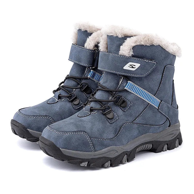 Hobby Bear children's black waterproof Martin boots with velcro buckle on a rubber sole.