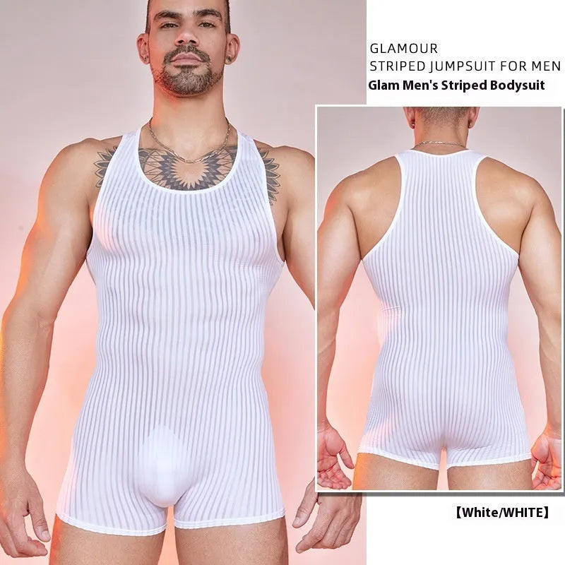 Men's striped nylon jumpsuit in black, dark grey or white colour with free size fit
