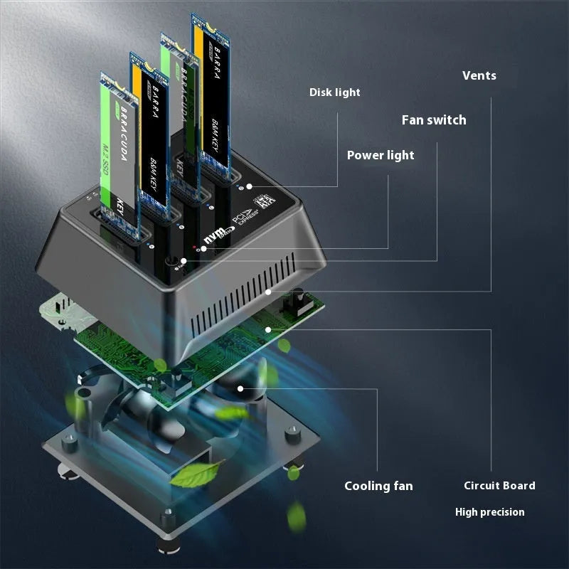 M2 dual protocol SSD aluminium alloy heatsink enclosure measuring 90x78x34mm