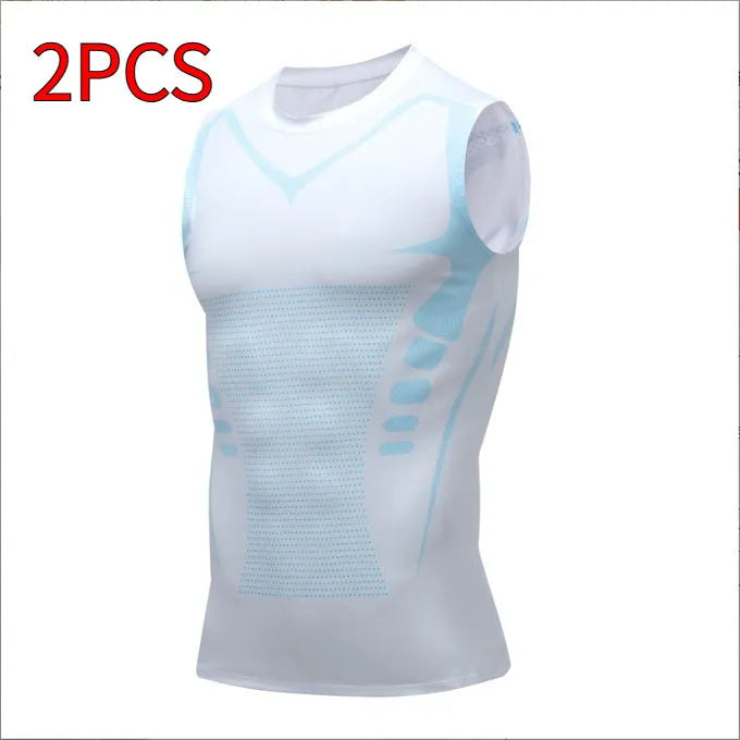 Men's quick-drying breathable slim fit workout vest in white, black, and grey for running and fitness