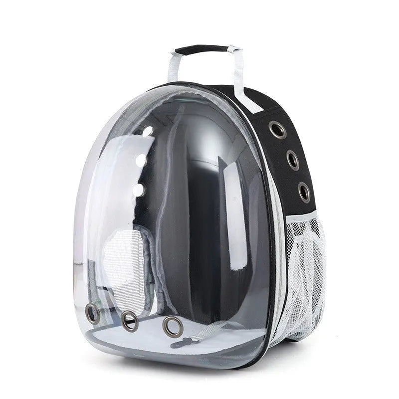 Astronaut-shaped grey cat carrier bag with side opening and medium capacity.