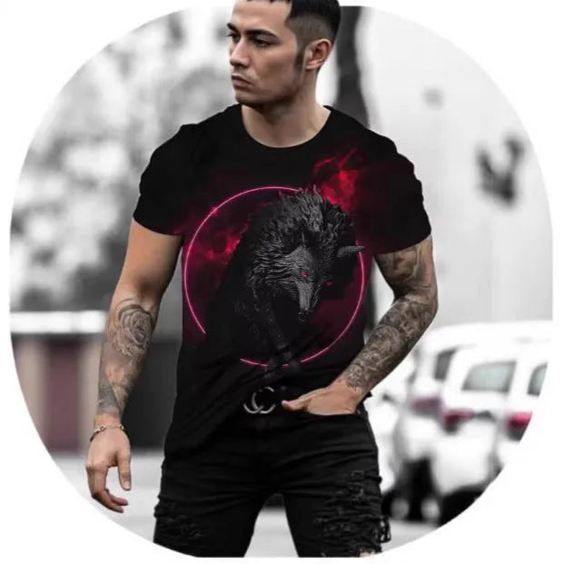 Retro 3D animal print men's short-sleeved T-shirt in polyester fabric with digital printing