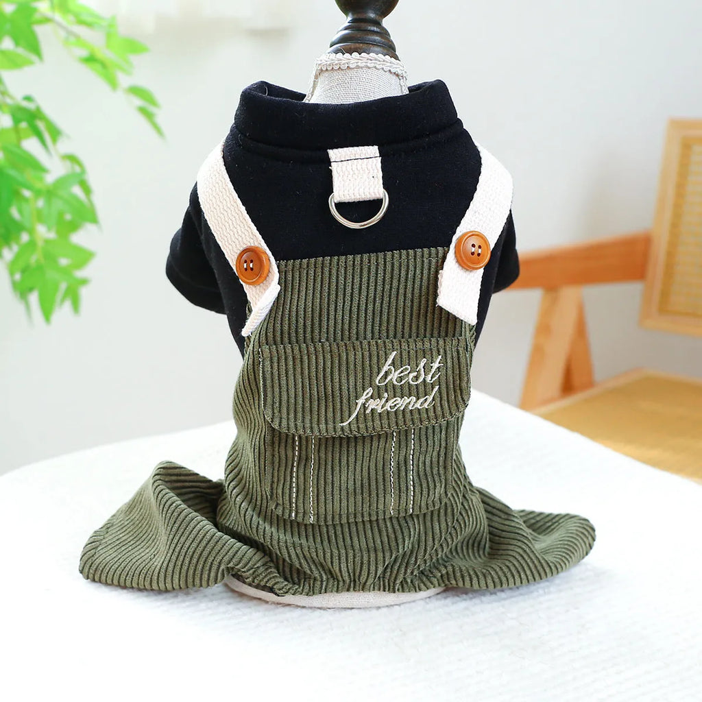 Corduroy pet overalls for dog or cat in good friend work clothes style, polyester fabric, size XS to XL