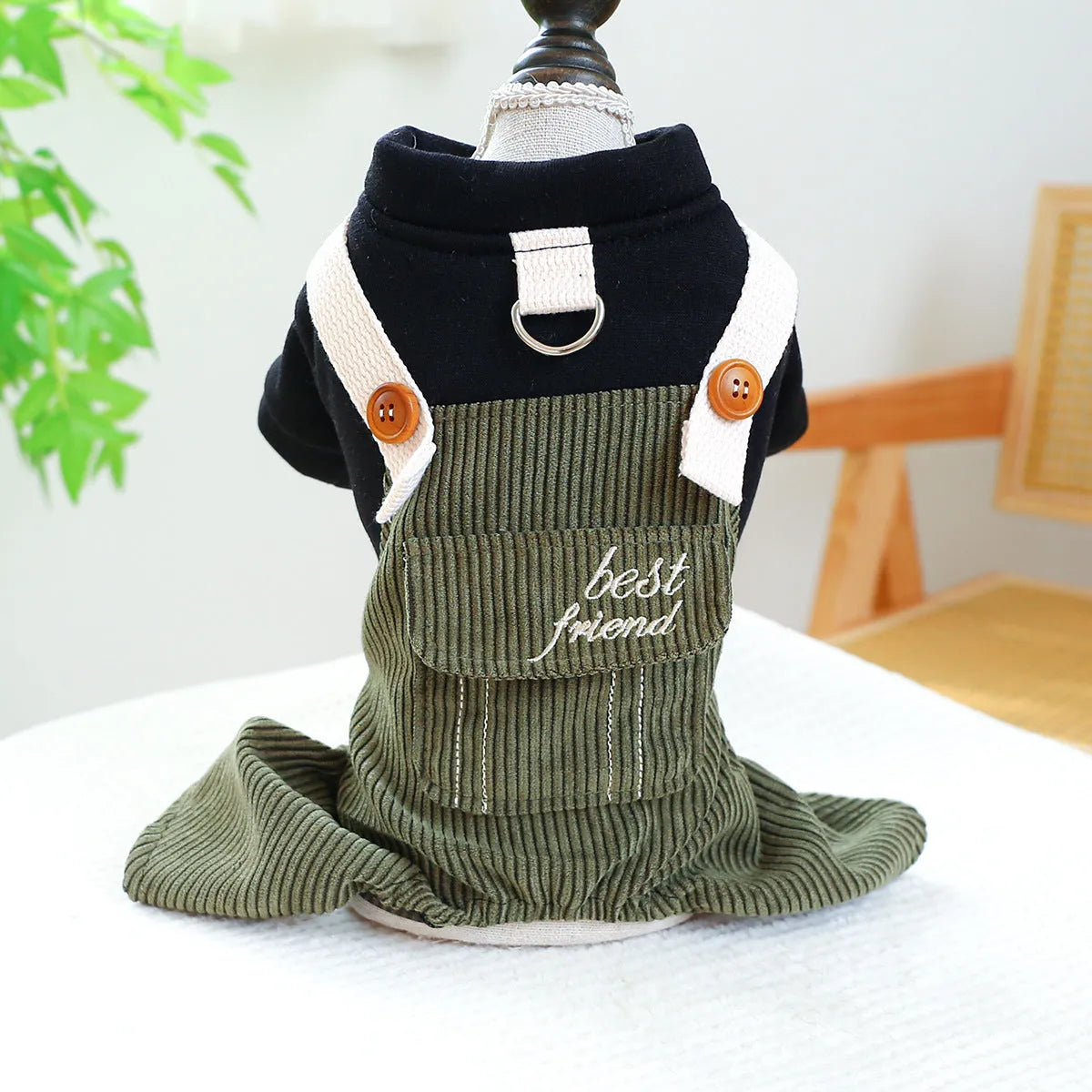 Corduroy pet overalls for dog or cat in good friend work clothes style, polyester fabric, size XS to XL