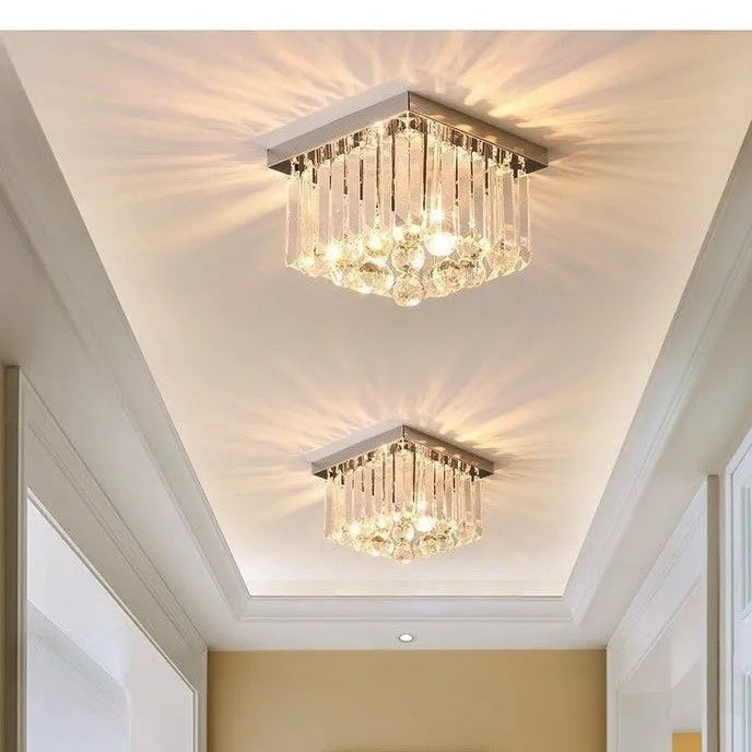 Crystal modern simple ceiling lamp round 25CM with tricolor light option for hallway