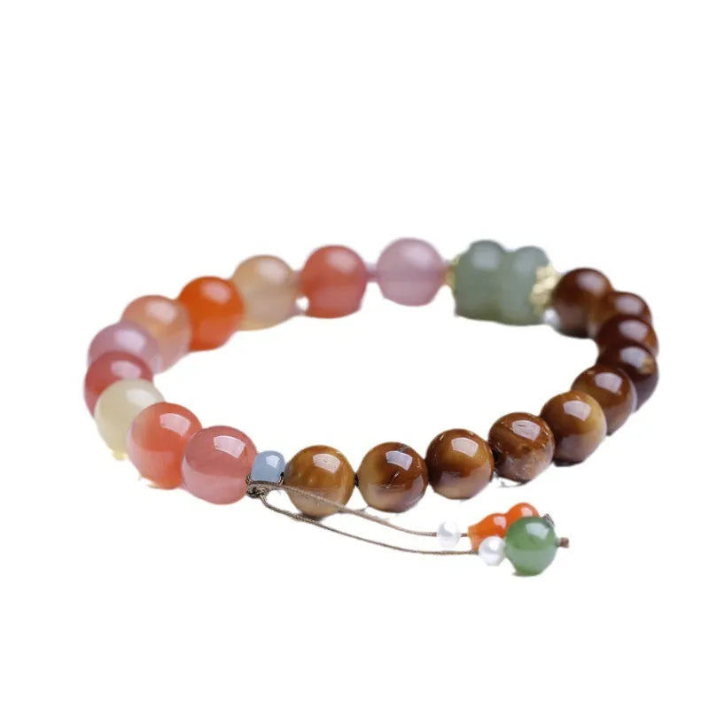 Handmade 8mm persimmon red agate bracelet with diamond-shaped beads for women