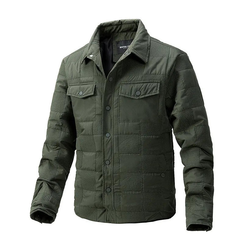 Men's quilted cotton jacket with polo collar and wool lining in chemical fibre blend fabric