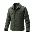 Men's quilted cotton jacket with polo collar and wool lining in chemical fibre blend fabric