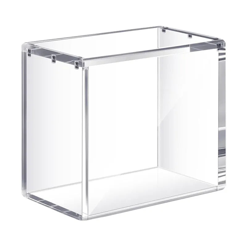 Transparent acrylic magnetic dustproof storage box with clear view, available in two sizes for display or storage