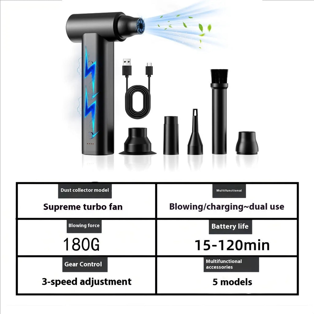 Compact handheld fan with metal blades and 4-speed settings in black, 80x37x135mm