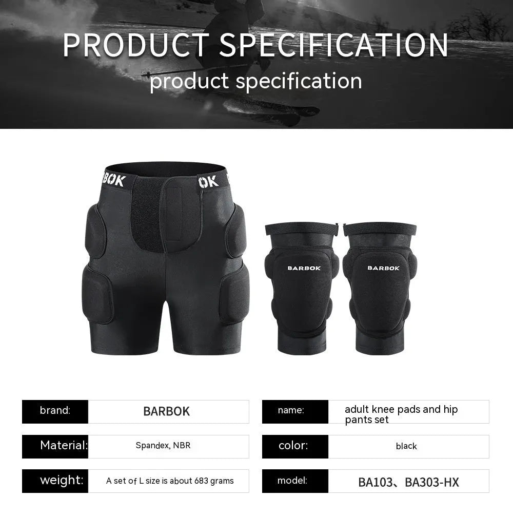 Black roller skating hip protection pants with NBR foam padding for fall safety