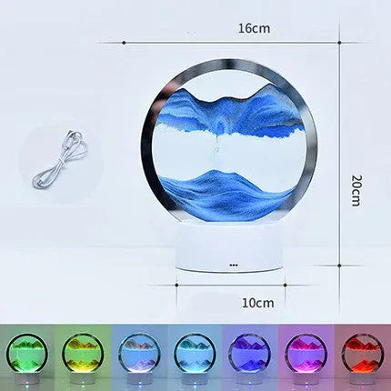 3D quicksand touch table lamp with glass shade in blue colour, measuring 200mm tall