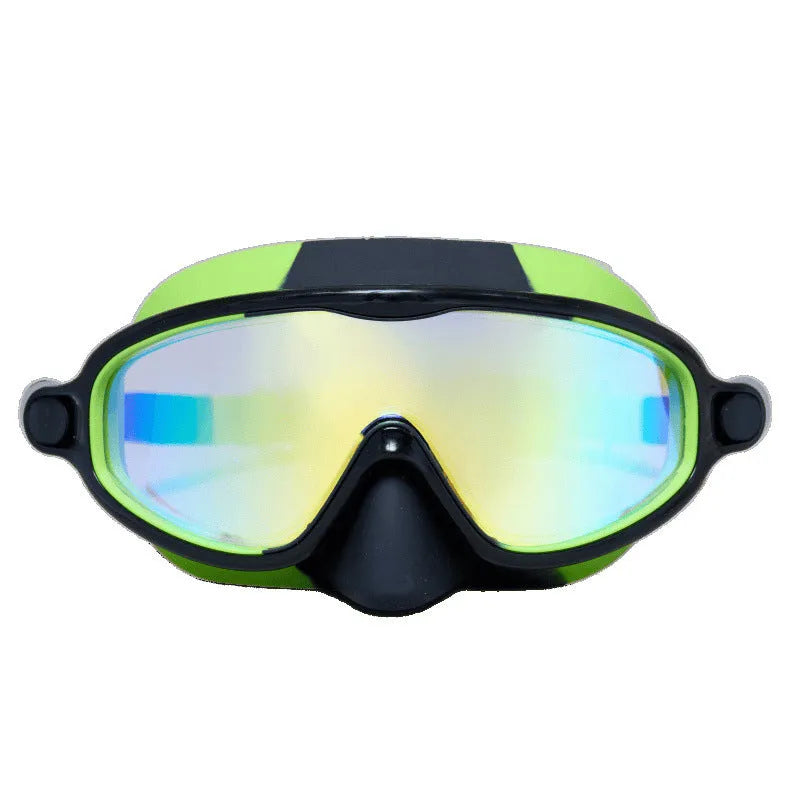 Children's large frame waterproof anti-fog outdoor swimming goggles in blue and yellow colour