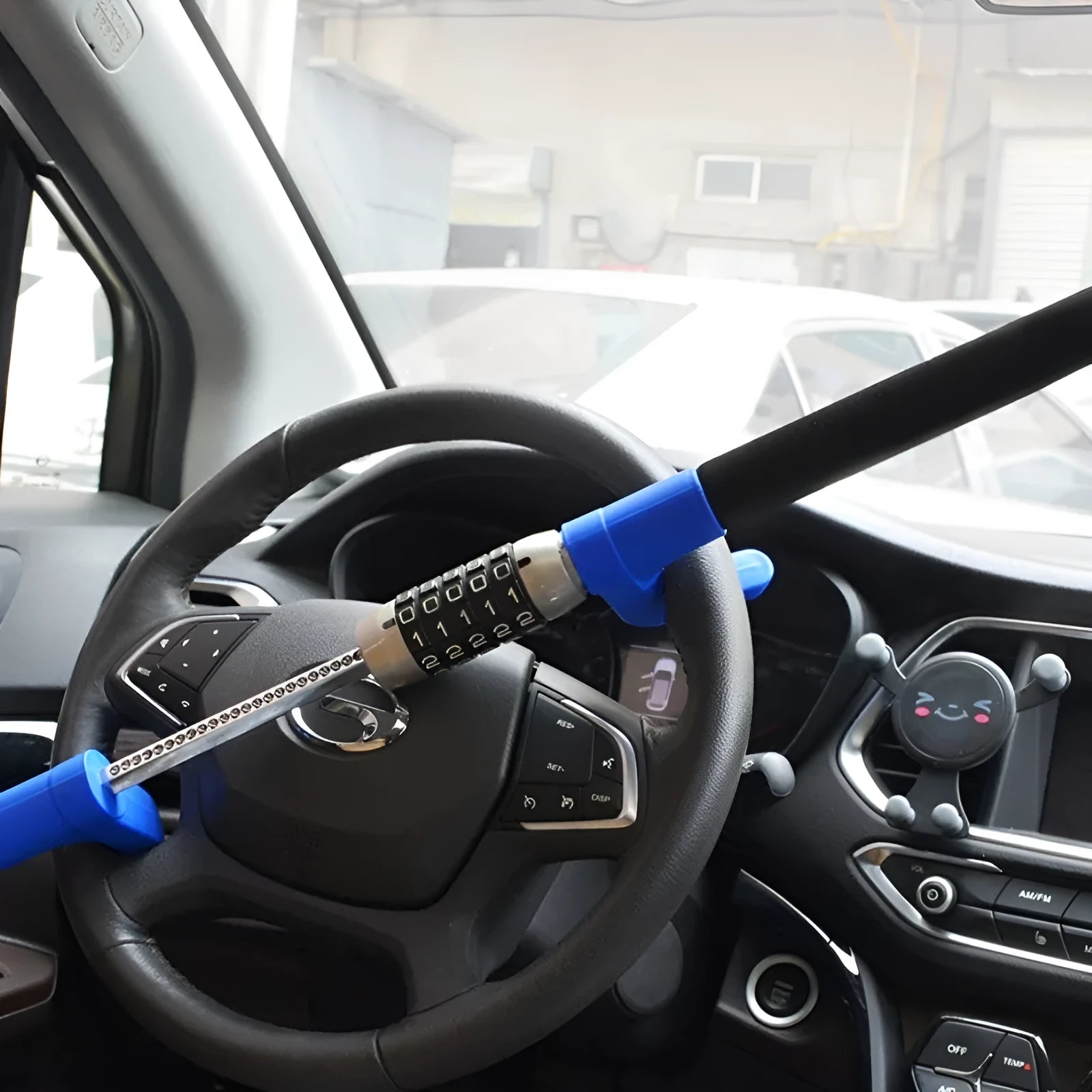 Blue car steering wheel anti-theft U-lock with password combination on alloy steel construction