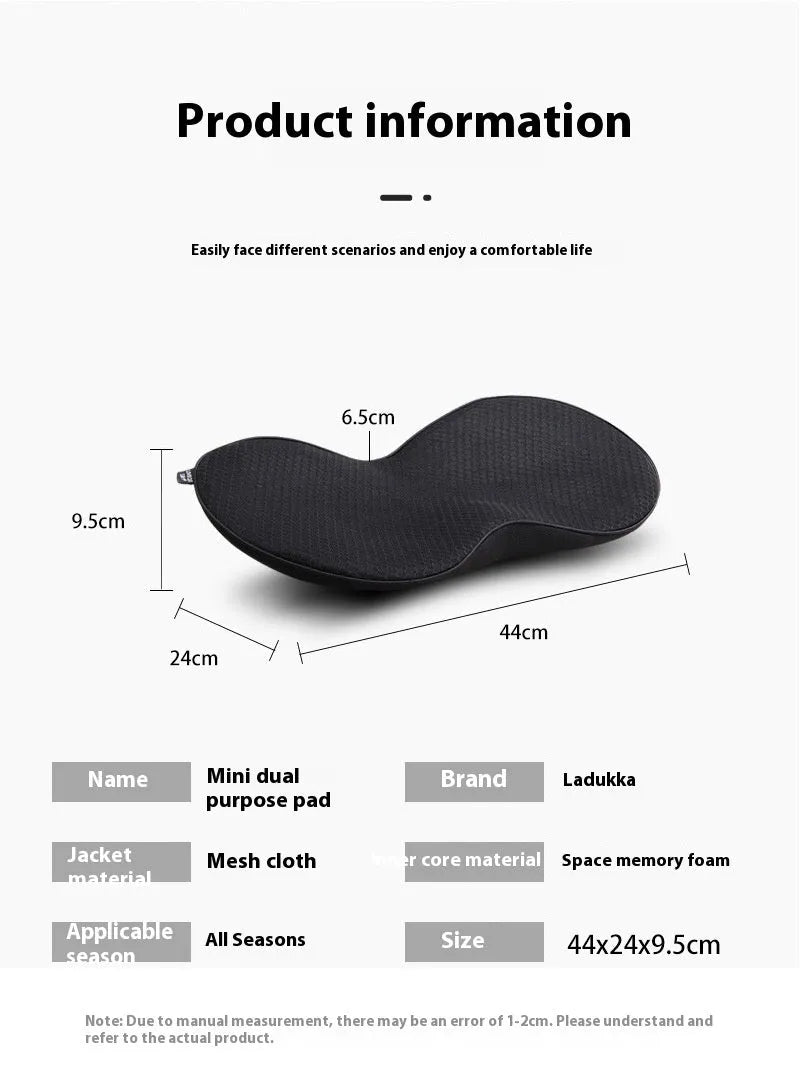 Flat style car seat cushion with memory foam filler, shown in available colours: black, beige, brown, and red.