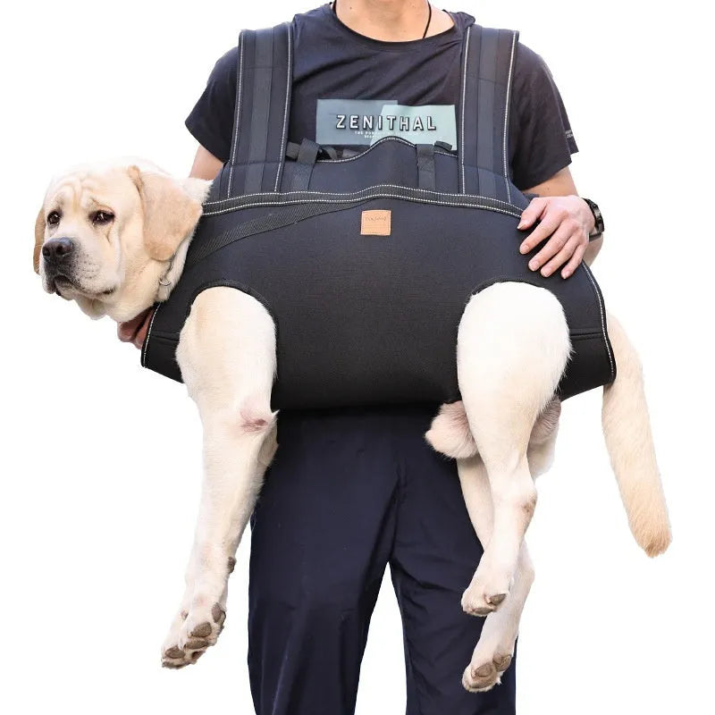 Black soft Oxford cloth dog backpack for medium to large pets in three size options