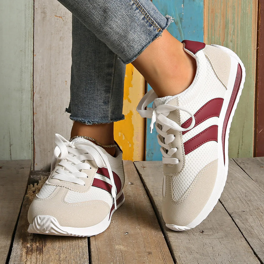 Wine red Cortez Retro sneakers with cross strap design and mesh lining