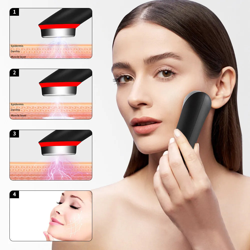 Black seven colour LED light therapy eye massager with vibration function for facial care