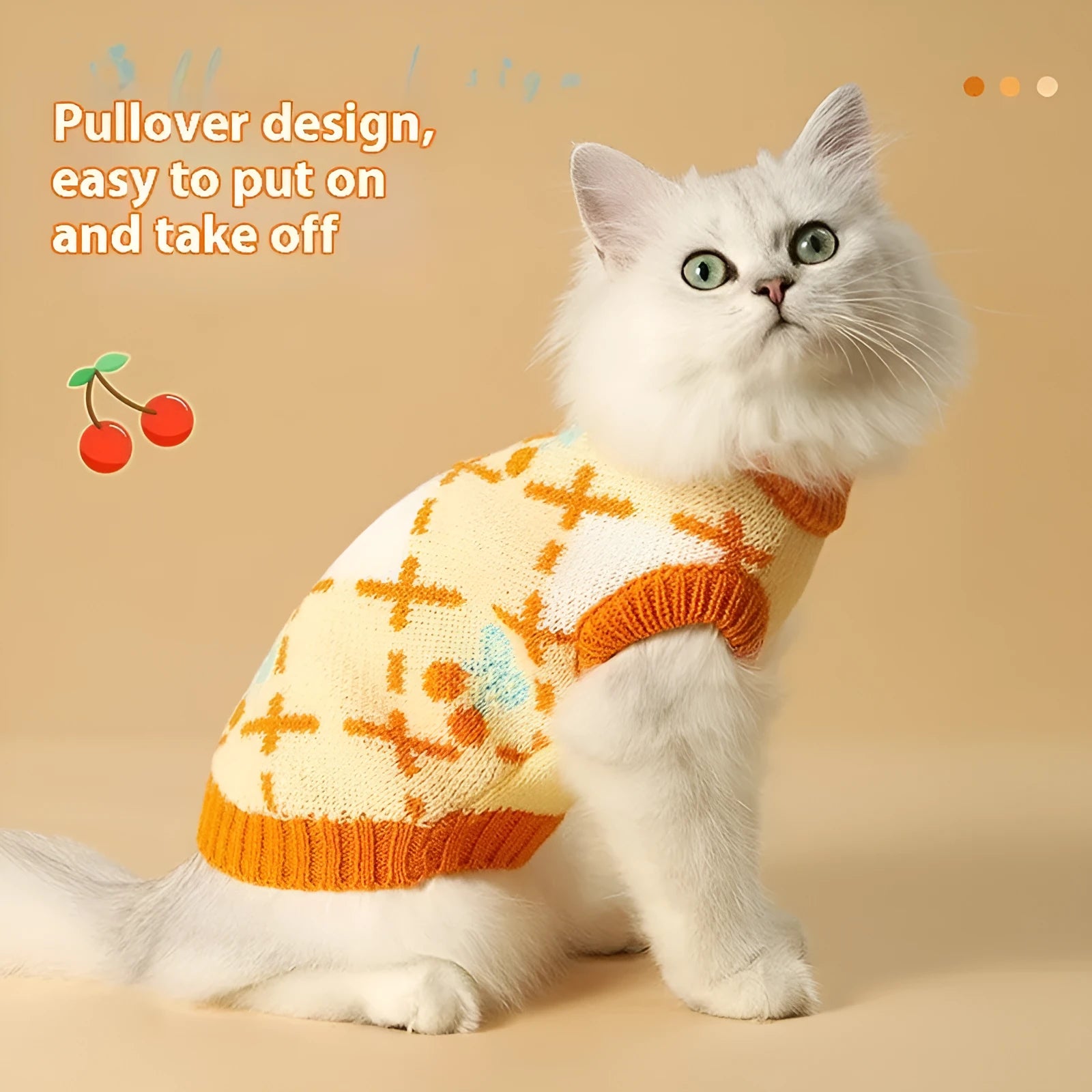 Orange cherry coloured cat sweater for autumn and winter wear