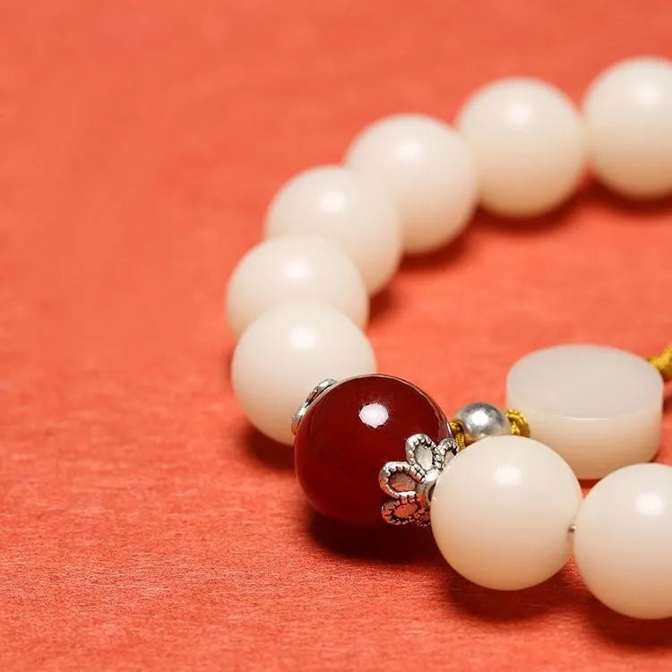 National style Bodhi bracelet with 10mm round beads and traditional Ruyi ornament