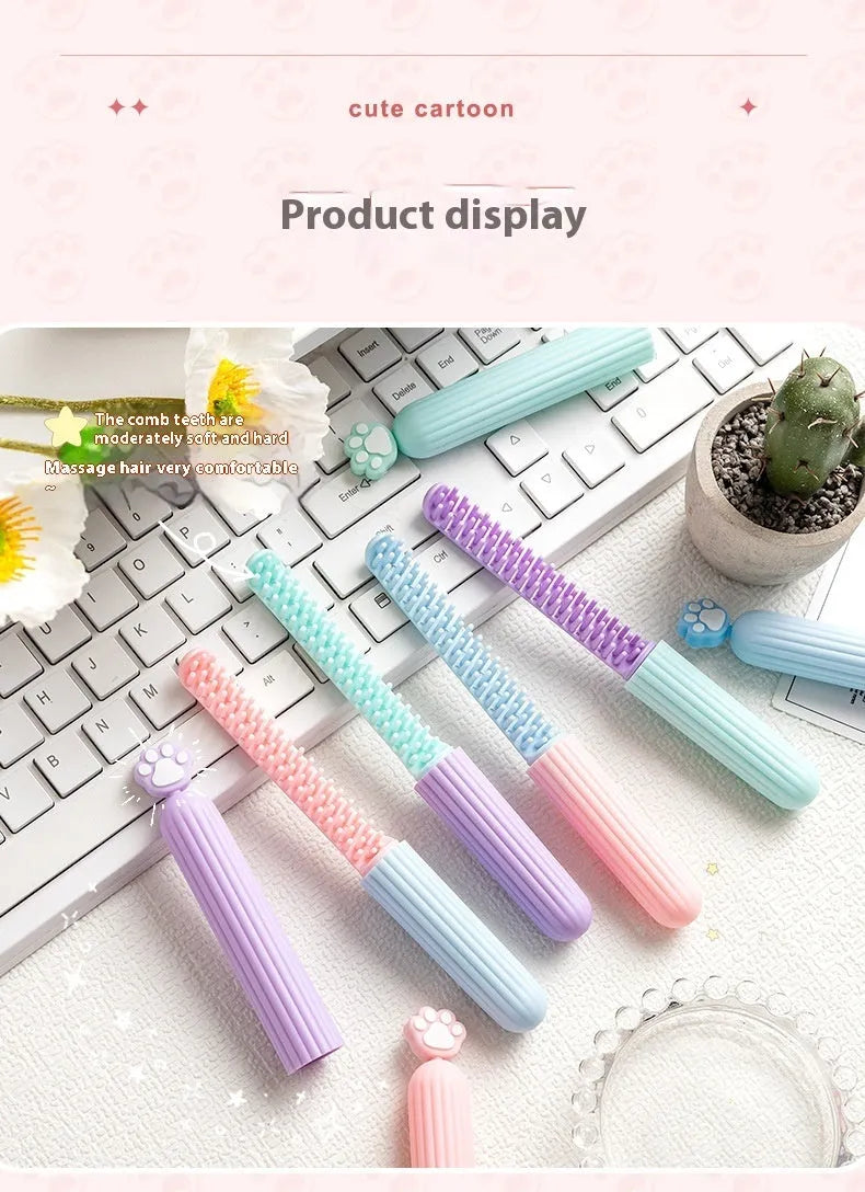 Small cat's paw cartoon pen comb, 18.3cm by 2cm, TPR and PP, random colour