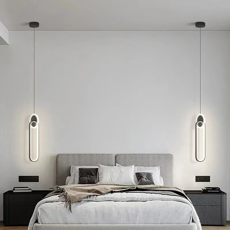 Modern black double-ring Nordic LED chandelier pendant light with adjustable cord