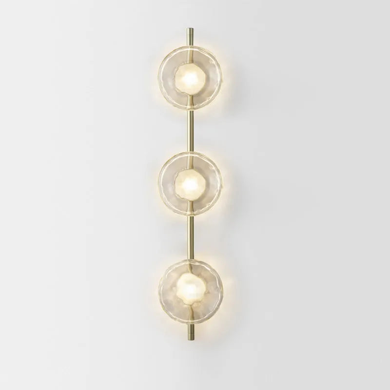 Glass art wall lamp with iron construction in transparent, smoke grey, and frosted shade options