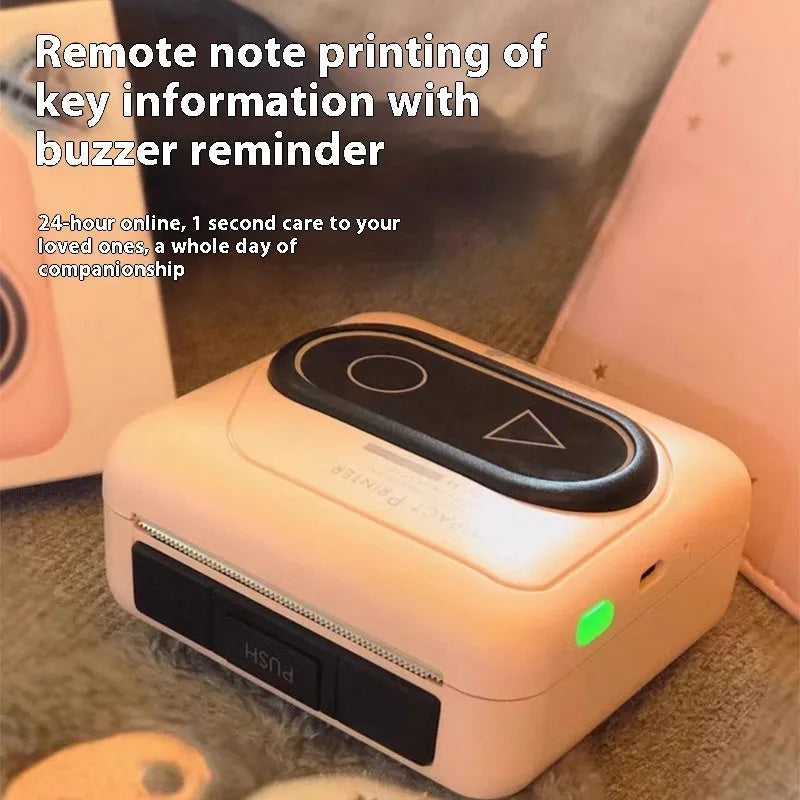 Avocado green Bluetooth thermal mini printer next to mobile phone, showing its compact 87x79x39mm size.