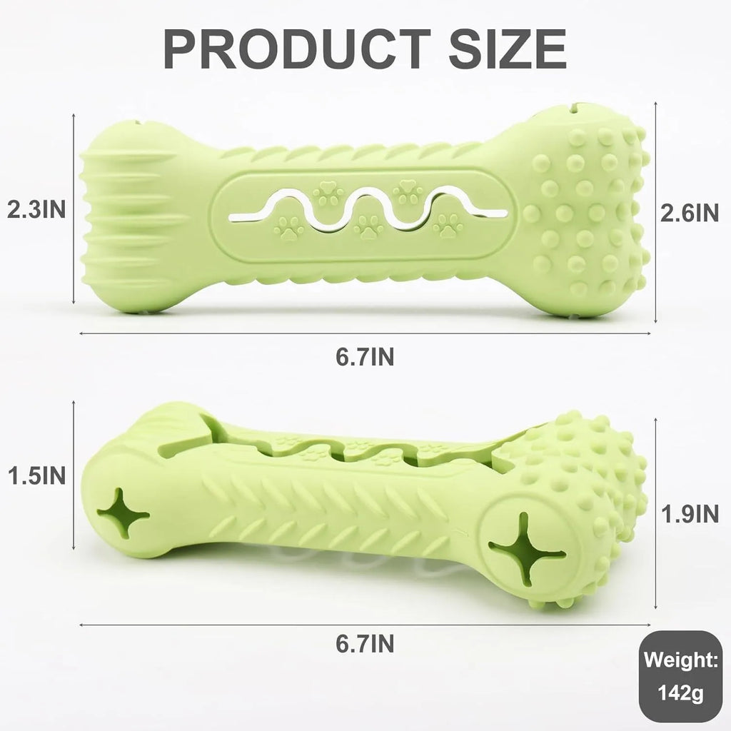 Blue green and orange natural rubber bone-shaped dog chew toy for aggressive chewers on a white background