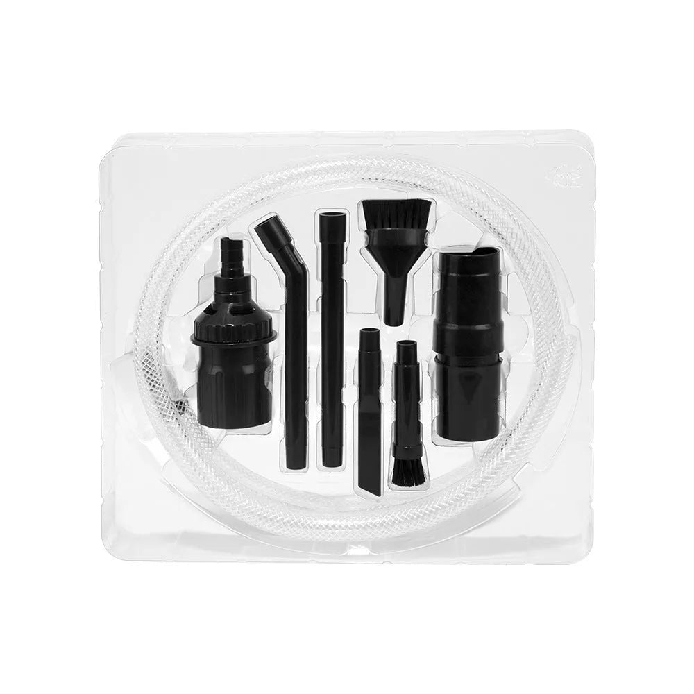 Eight-piece set of small vacuum cleaner suction heads for dust collection in compact areas.