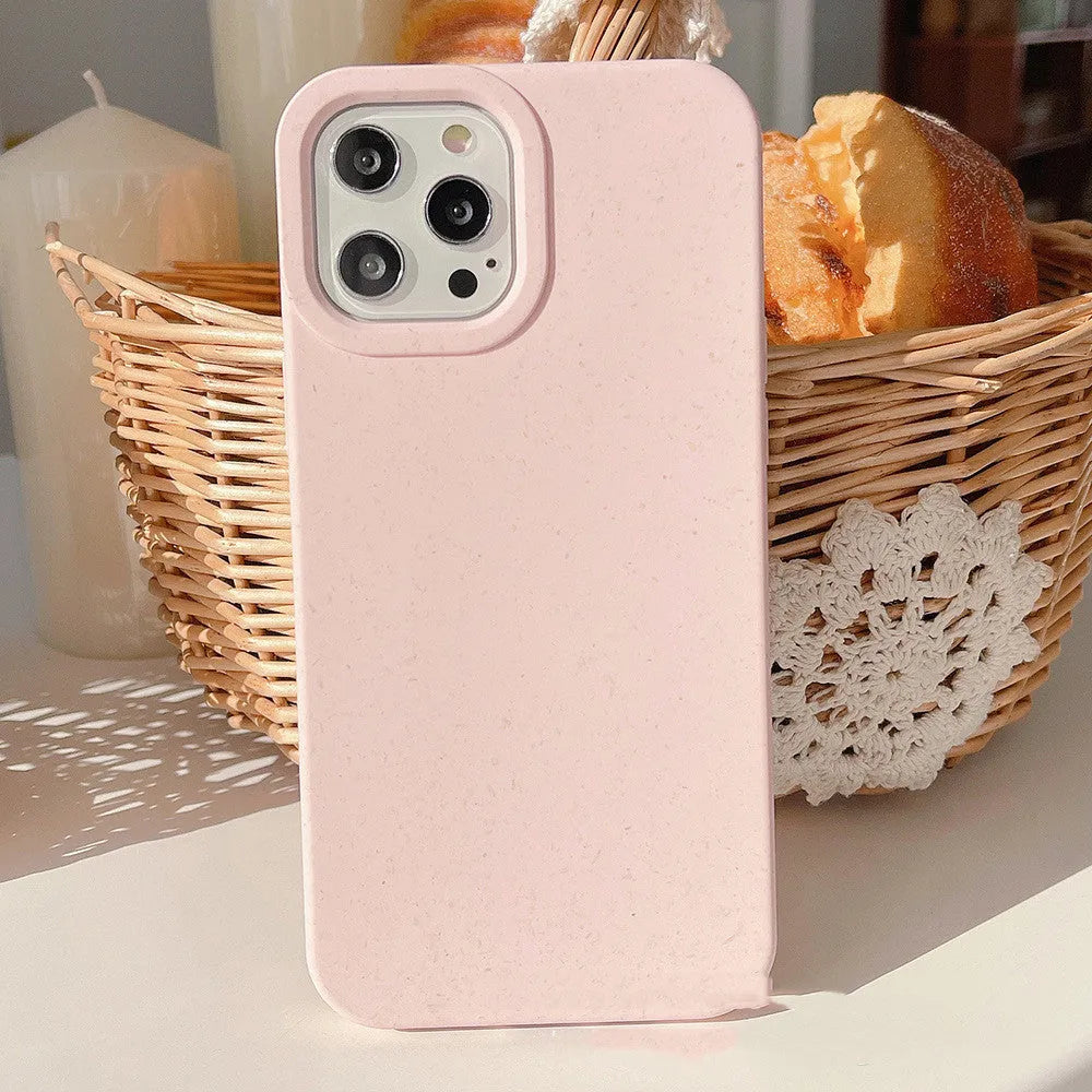 Fully degradable wheat straw phone case for Apple iPhone on a white background.