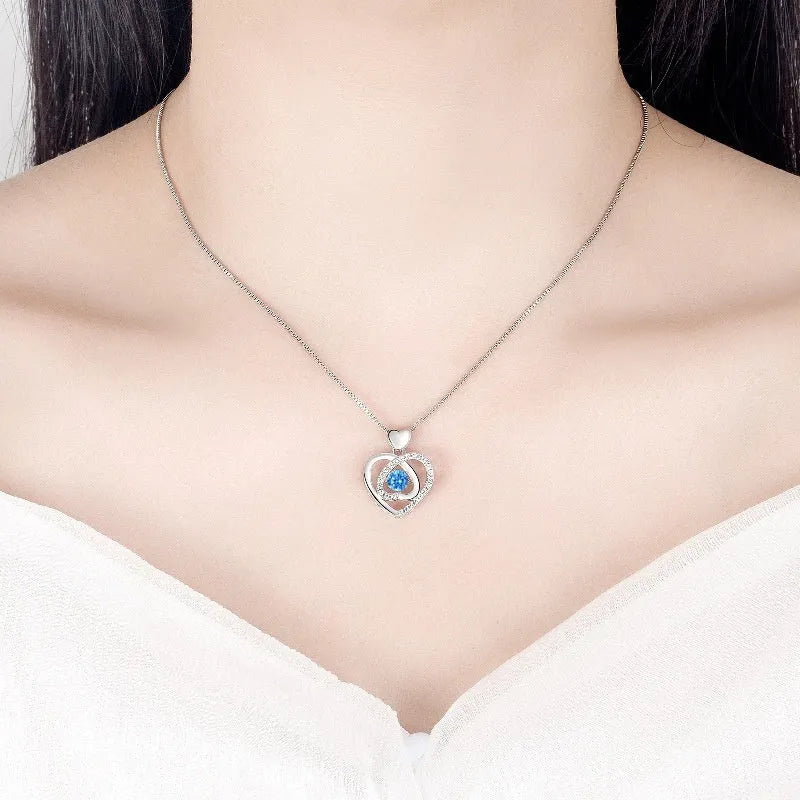 Blue diamond colour heart necklace and bracelet set with geometric shape and mixed gem inlay on copper.