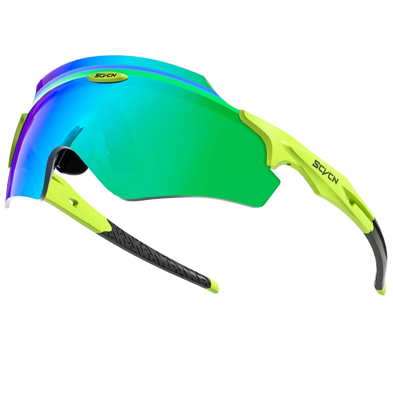 Frameless integrated lens sports goggles in a bold colour, shown from a front perspective.