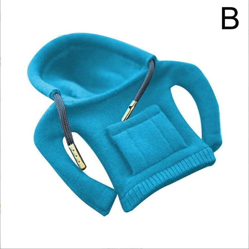 Cloth car gear shift knob cover in various colours showing 13cm by 8cm dimensions
