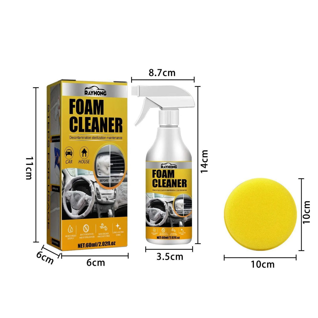 Car interior foamed cleaner bottle and sponge applicator for wash-free upholstery cleaning
