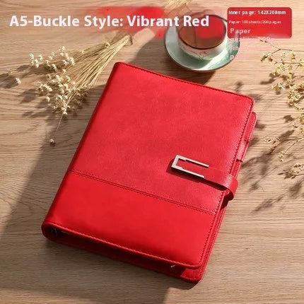 A5 notebook with pu leather cover in multiple colour options including brown, black, green, blue, and red.