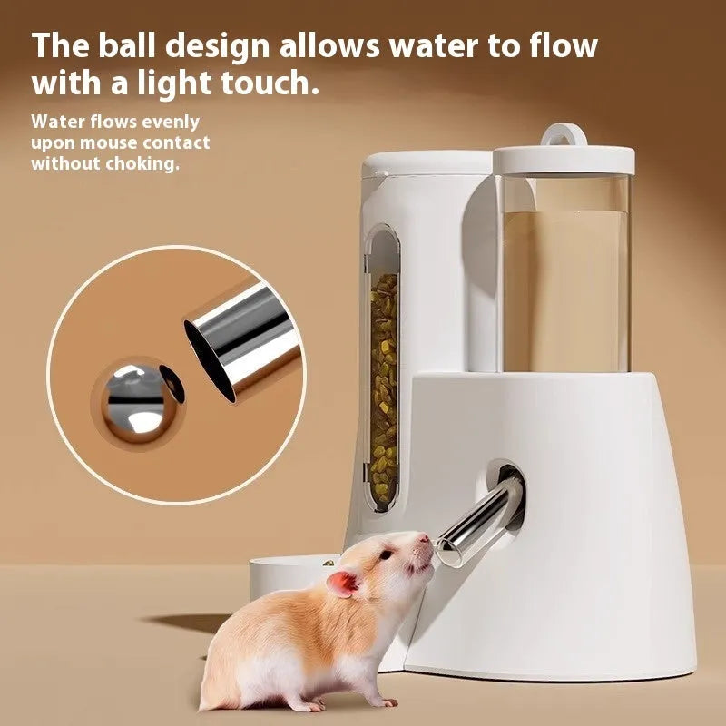 A white, blue, or pink plastic automatic water feeder and food basin for Djungarian hamsters.