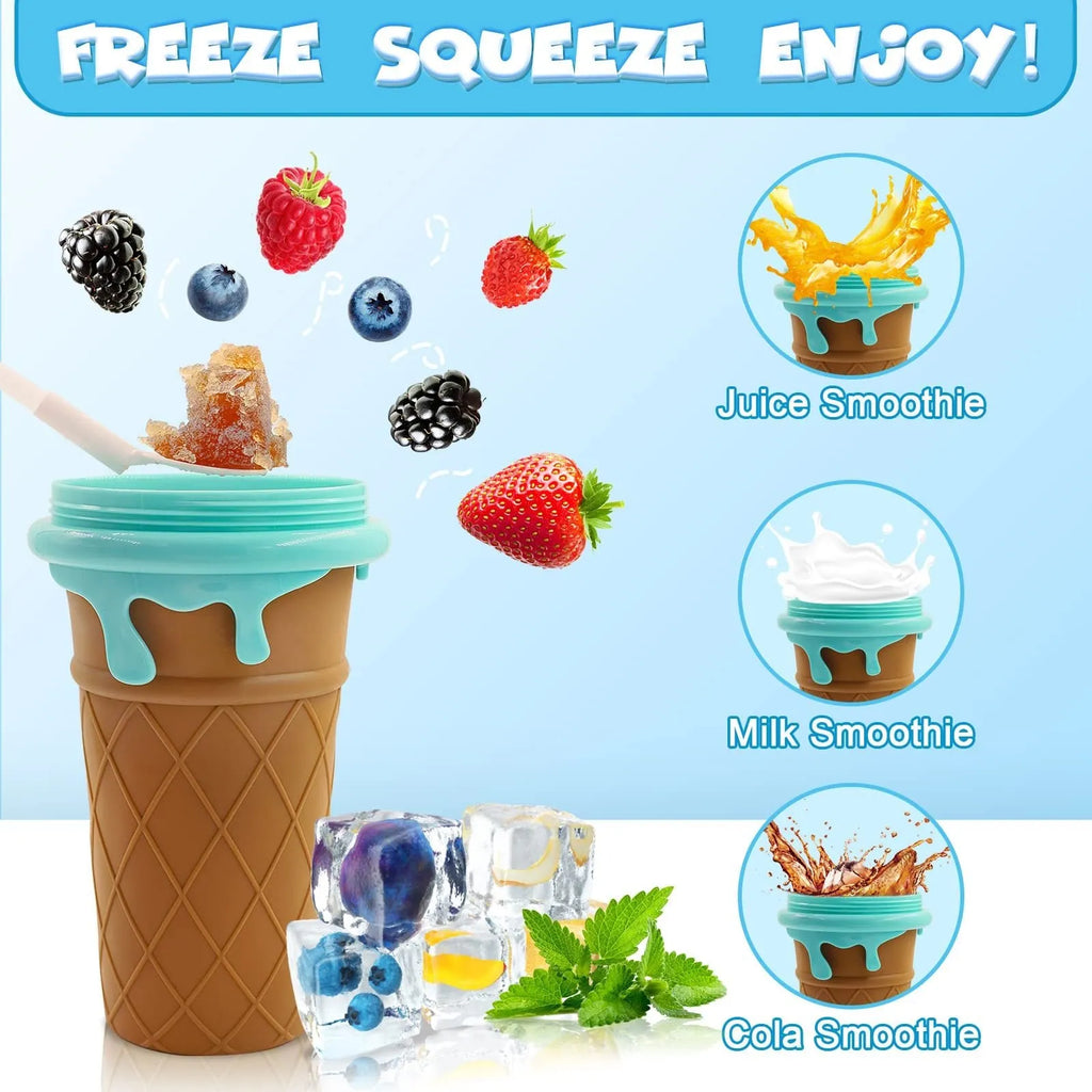 Blue 500ml slushy maker cup for homemade quick-frozen smoothies and ice cream.