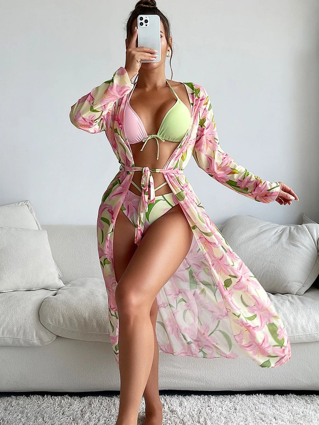 Women's printed bikini swimsuit set for swimming, shown in the style of the product image.