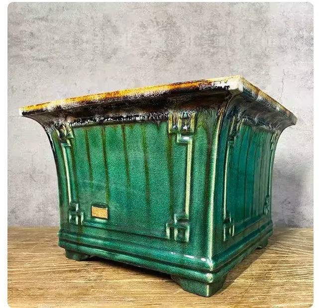 Ceramic flower pot square mouth phalaenopsis large size 36 Shiwan green crackle glaze or dark light glaze change