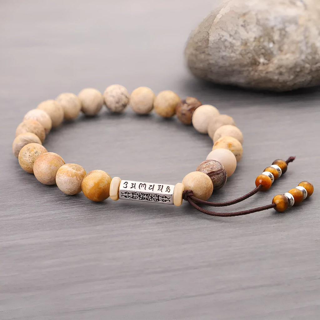 Wood colour handmade stone bead bracelet with European American retro styling