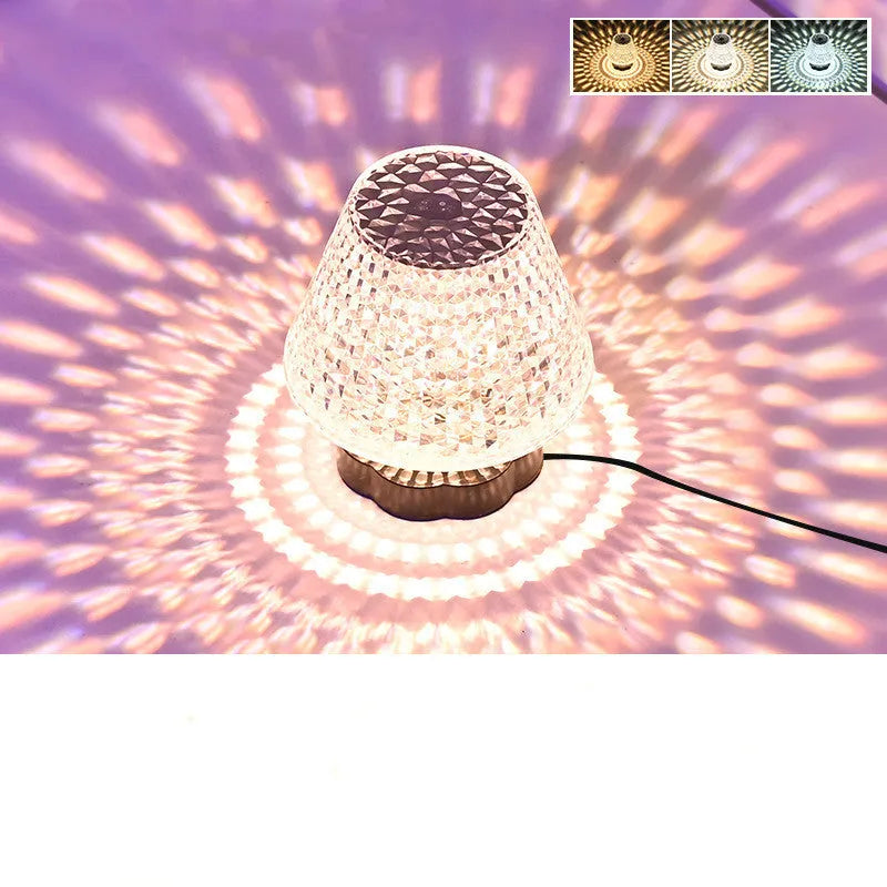 Diamond crystal table lamp with touch sensor base and USB charging