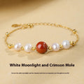 Yellow retro style 925 silver bracelet with red bean pearl cinnabar design for women
