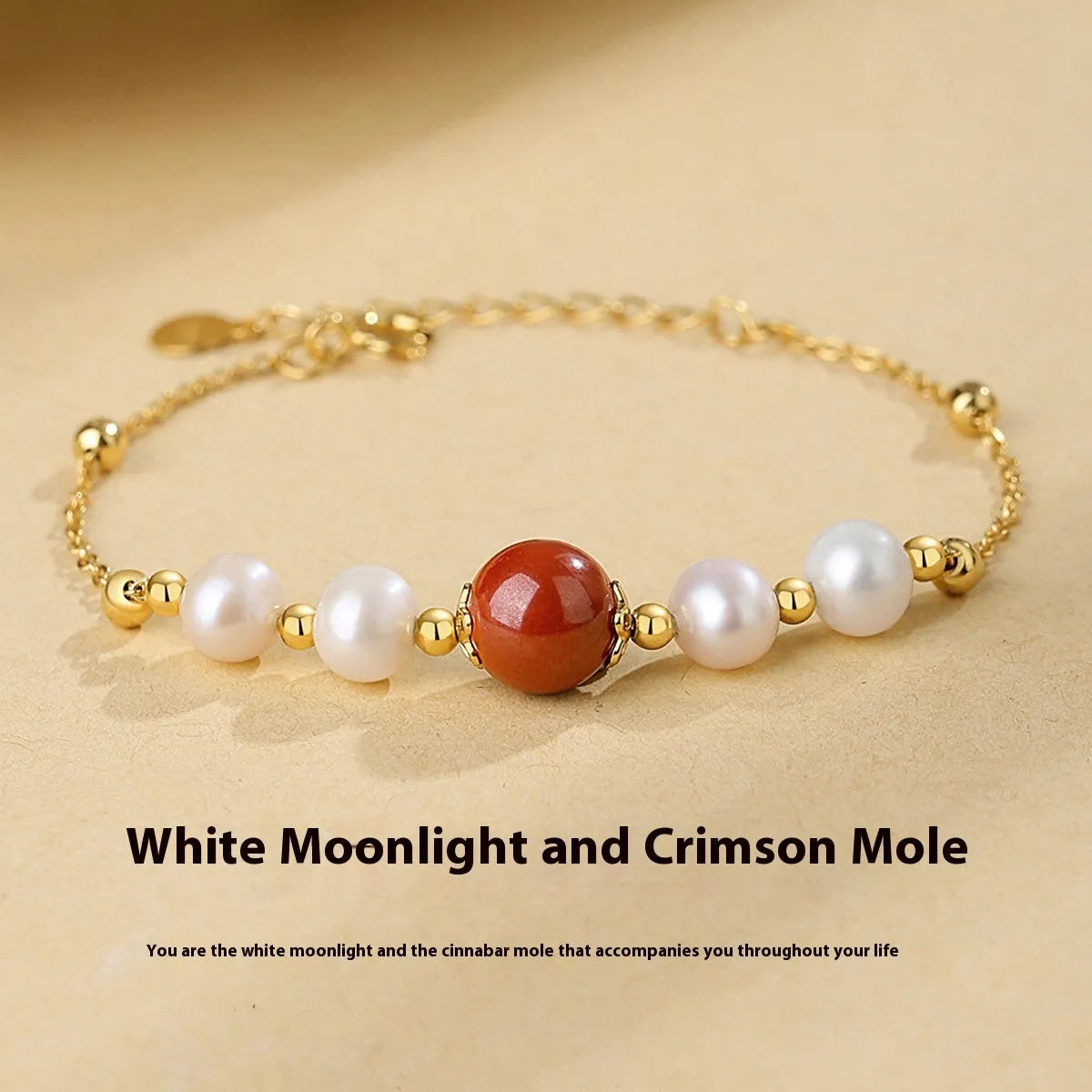 Yellow retro style 925 silver bracelet with red bean pearl cinnabar design for women