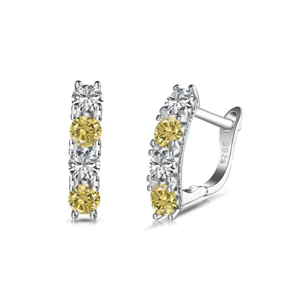 Silver zircon inlaid U-shaped geometric female earrings in 925 sterling silver with platinum yellow white diamond finish