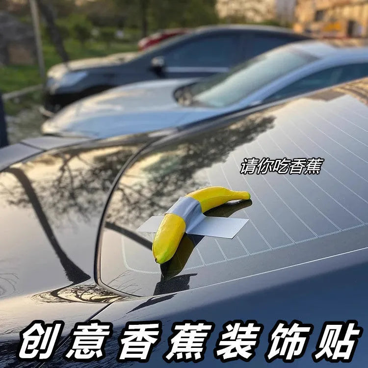 Foam banana car creative spoof art sticker in cartoon style with silver tape colour option