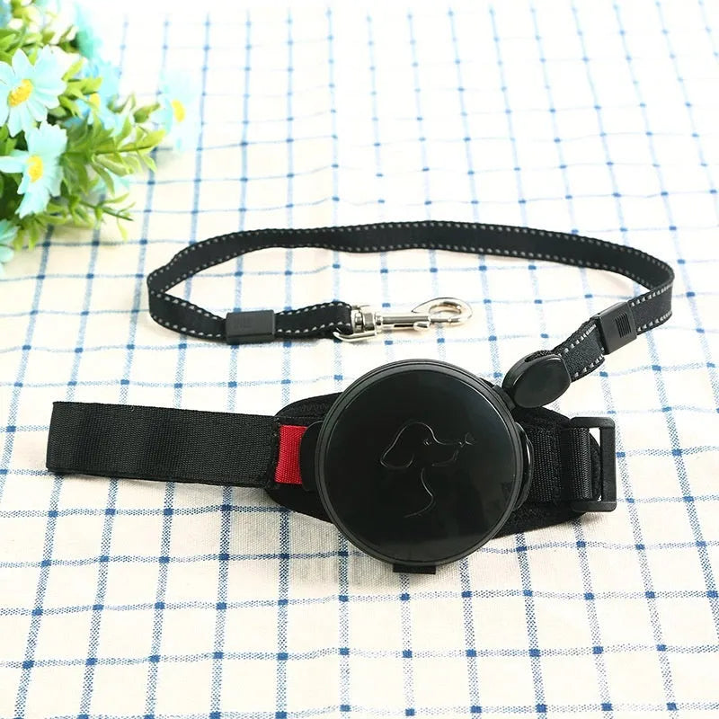 Explosion-proof automatic retractable dog leash extended to 3 metres, shown in vibrant orange colour.