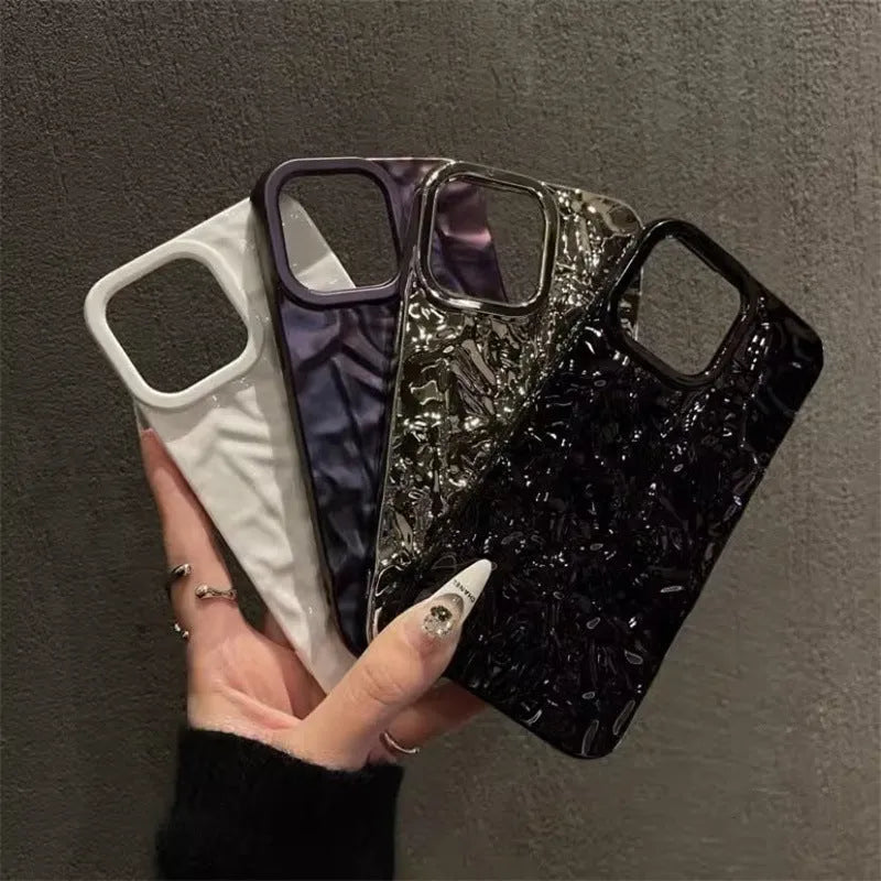 Tin foil pleated silicone phone case for Apple iPhone in black with embossed finish