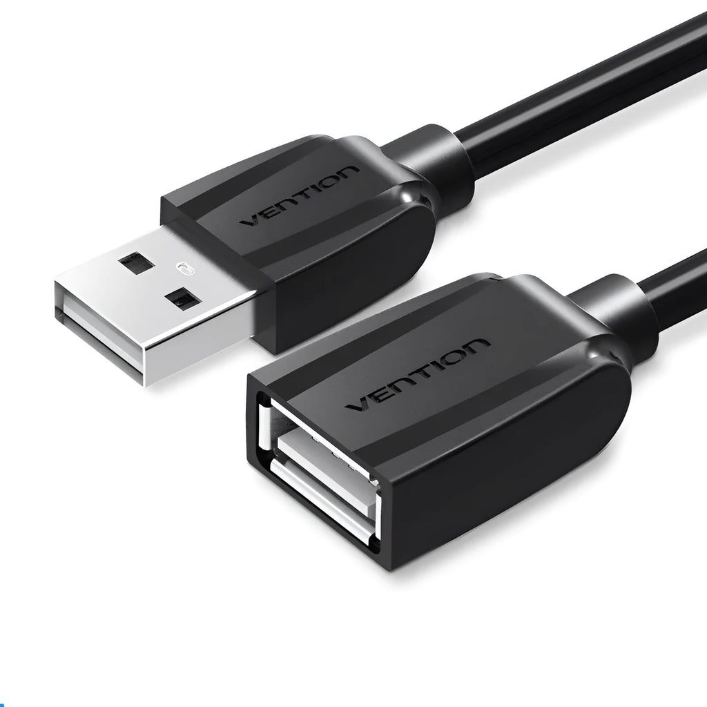Male to female USB extension cable in black with gold-plated connectors, available in multiple lengths from 0.5m to 5m