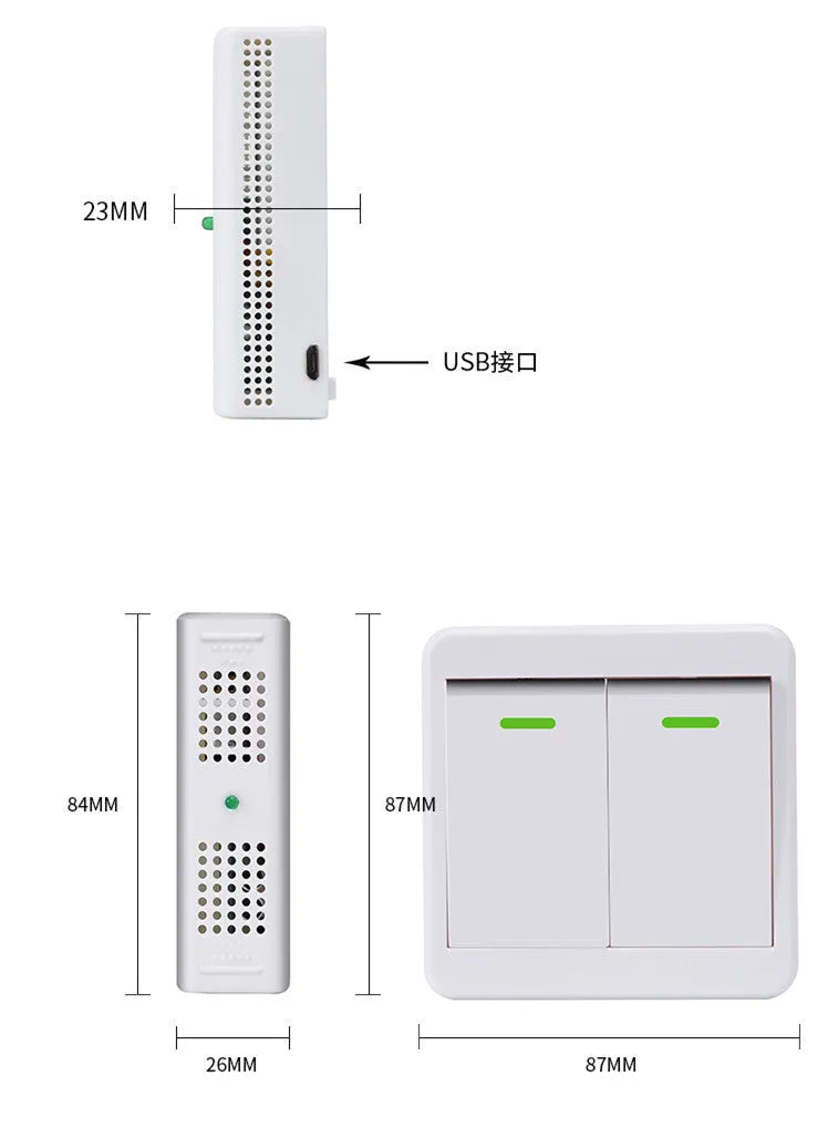 Wireless voice control light switch with remote and wall panel in white or gold finish